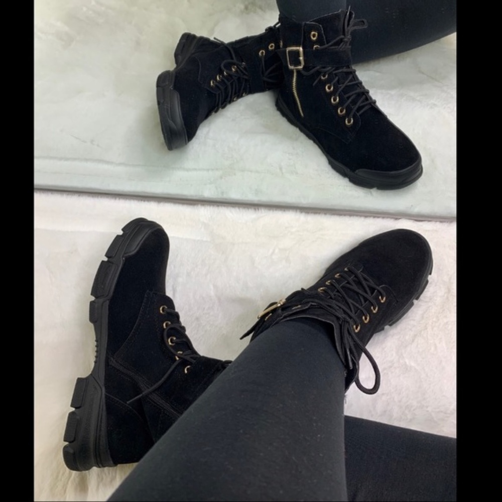!! RESTOCK ALL SIZES !! Black Zip Up Combat Boots - Picture 6 of 6